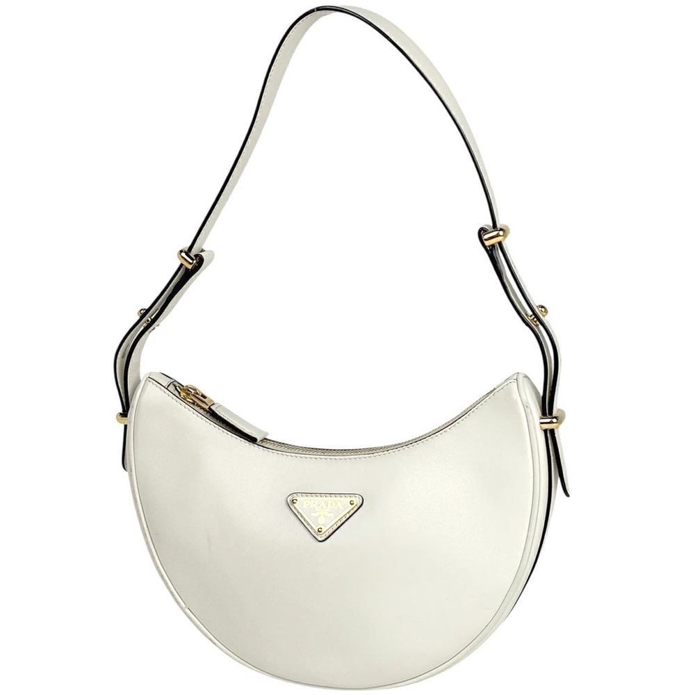 Prada Plate Shoulder Bag Leather White